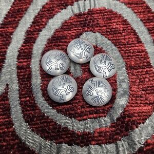 Set of Five 5 Silver Kokopelli Button Covers Southwestern Native American 3/4 in